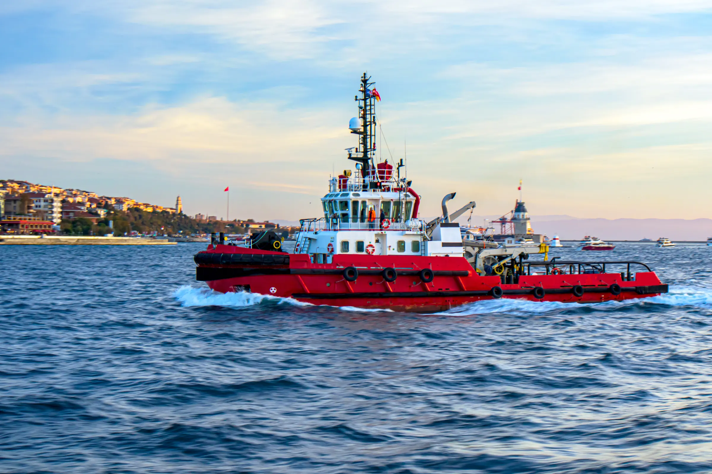 Commercial workboat and marina equipment at a working harbor — marine equipment financing